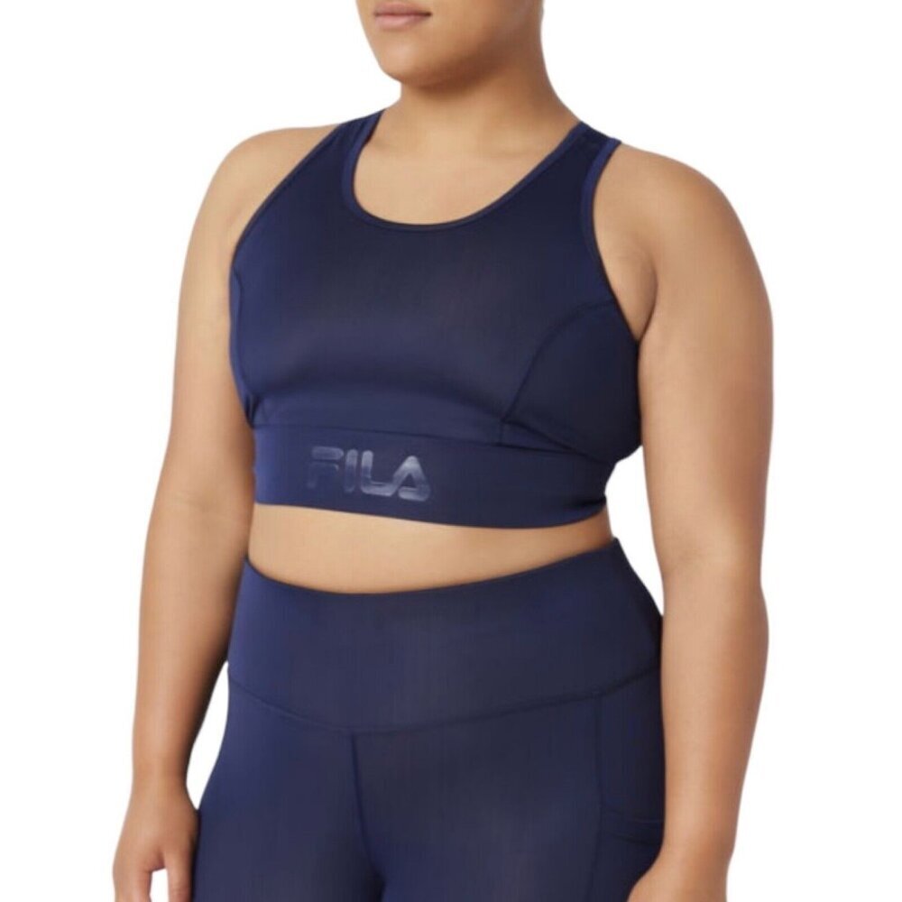 FILA Womens Plus Size 1X Uplifting High Impact Sports Bra Navy Blue Cell Pocket